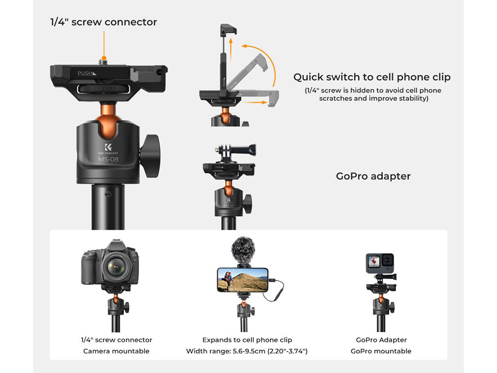 K&F Concept 2-IN-1 Selfie Çubuğu Tripod (KF09.127V1)