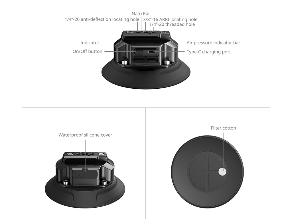 SmallRig 5399 Elektrik Vantuzlu Araç Vakum Kiti Type-C