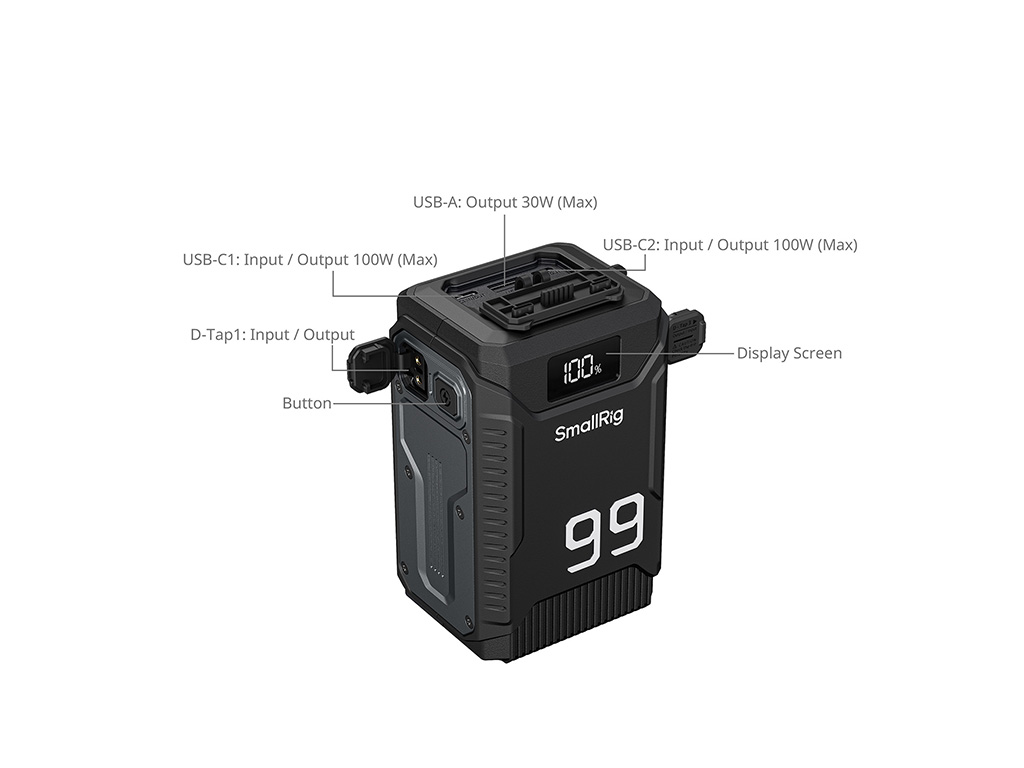 SmallRig 5864 T99 Düşmeye Su Sıçramasına ve Toza Dayanıklı V-Mount Batarya IP54 Su Sıçrama Sertifikalı 27.200mAh