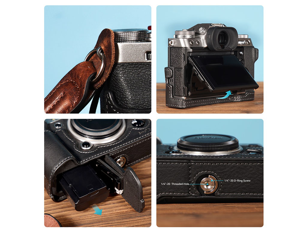 SmallRig 3927 Fujifilm X-T5 Uyumlu Deri Kılıf ve Askı Seti Siyah Kılıf - Kahverengi Askı