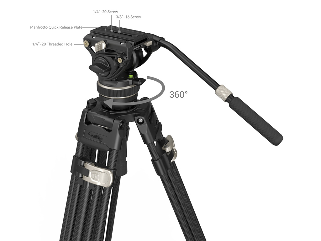 SmallRig 3989 AD-100 Karbon Fiber 10kg Taşıma Kapasiteli Video Tripodu  197cm Maksimum Uzunluk