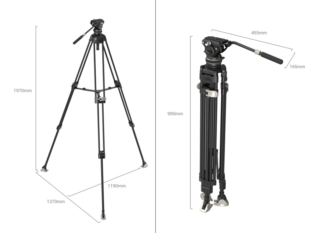 SmallRig 3989 AD-100 Karbon Fiber 10kg Taşıma Kapasiteli Video Tripodu  197cm Maksimum Uzunluk