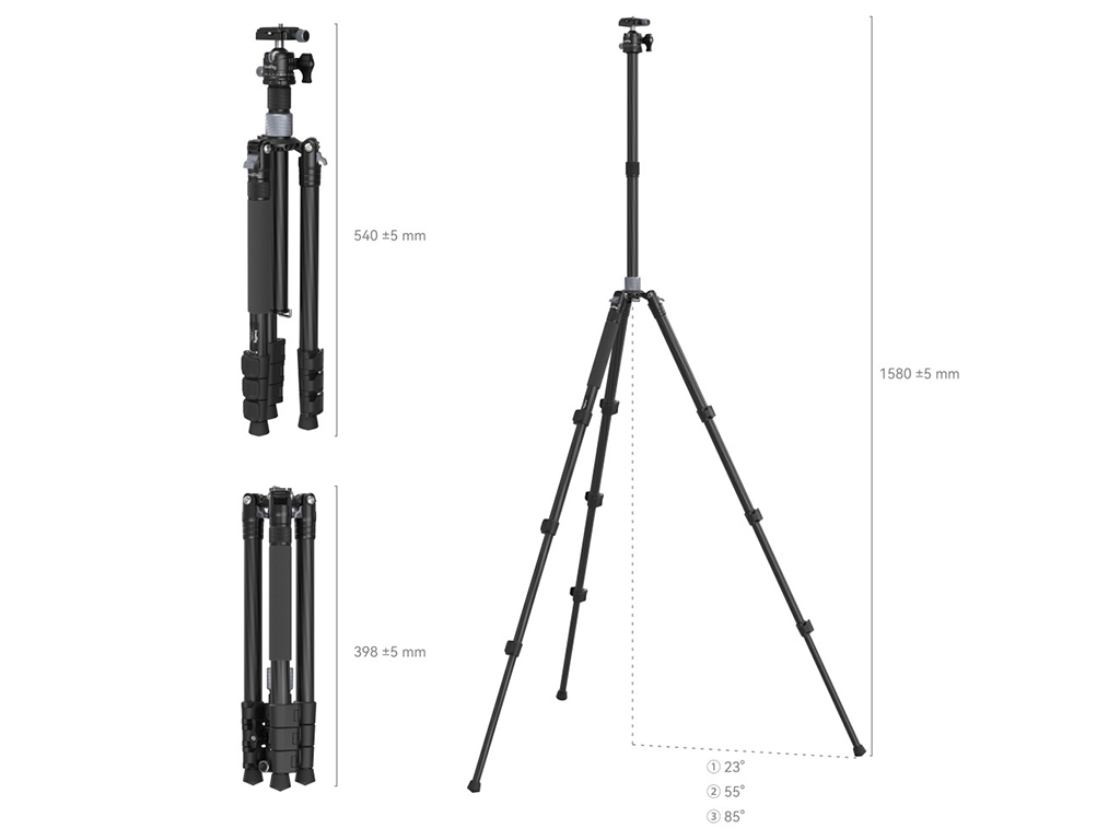 SmallRig 4059 AP-20 Karbon Fiber 12kg Taşıma Kapasiteli Fotoğraf Tripodu 158cm Maksimum Uzunluk