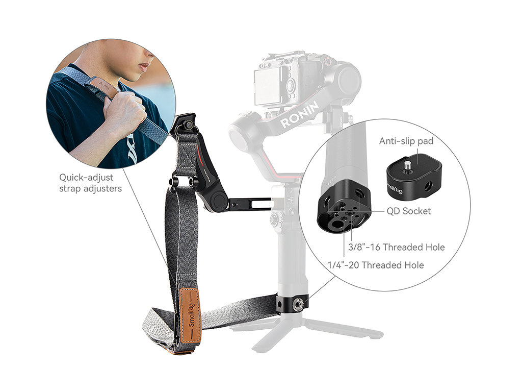 SmallRig 4383 Dji Gimbal Uyumlu Ağırlık Azaltıcı Omuz Askılı Taşıma Kolu