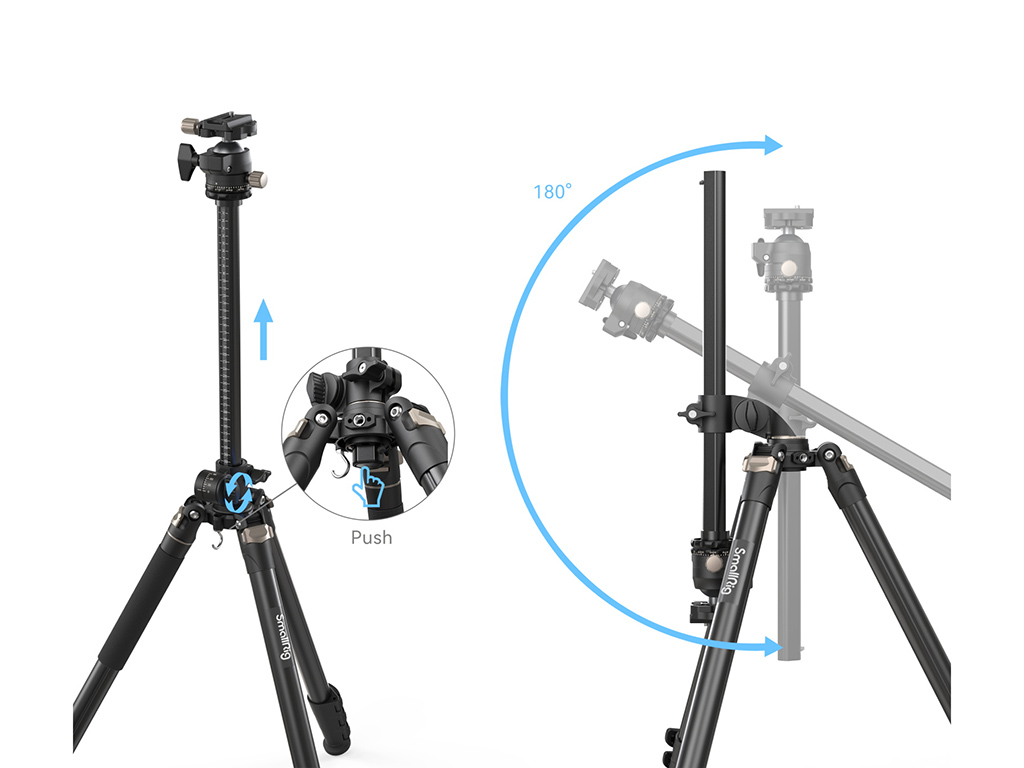 SmallRig 4288 CT200 Yatay ve Dikey 10kg Taşıma Kapasiteli Fotoğraf Tripodu 185cm Maksimum Uzunluk