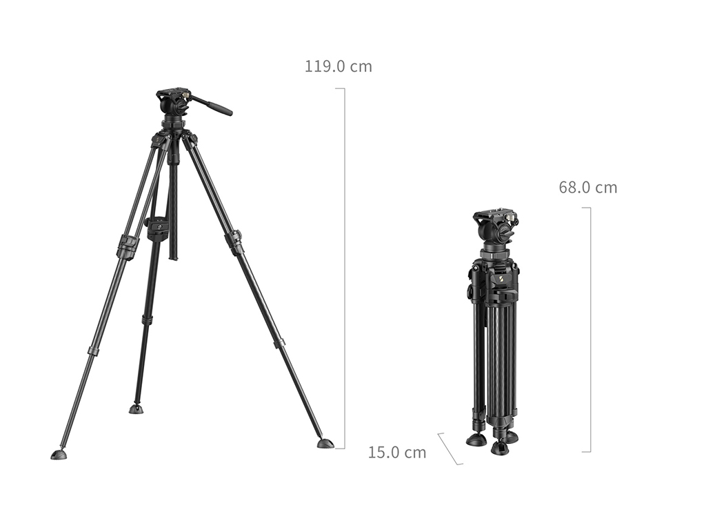 SmallRig 4420 AD-50 Karbon Fiber 15kg Taşıma Kapasiteli Video Tripodu 151cm Maksimum Uzunluk