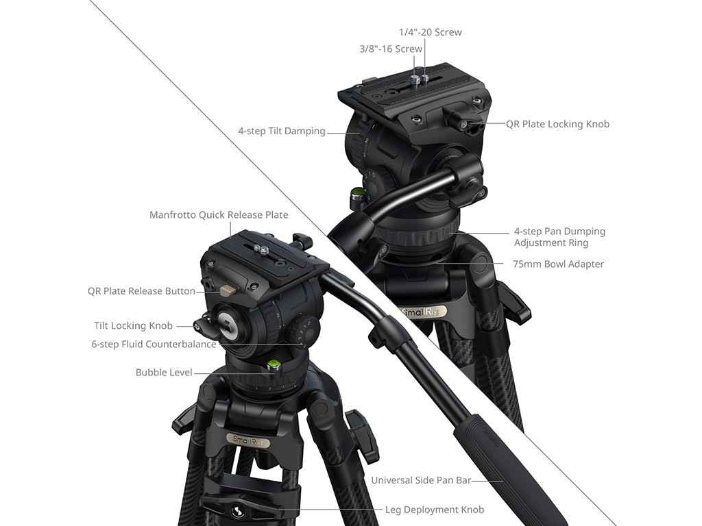 SmallRig 5580 FSD16 Karbon Fiber 15kg Taşıma Kapasiteli Video Tripodu  214cm Maksimum Uzunluk
